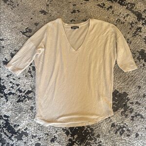 Express Textured Cream V-Neck Top